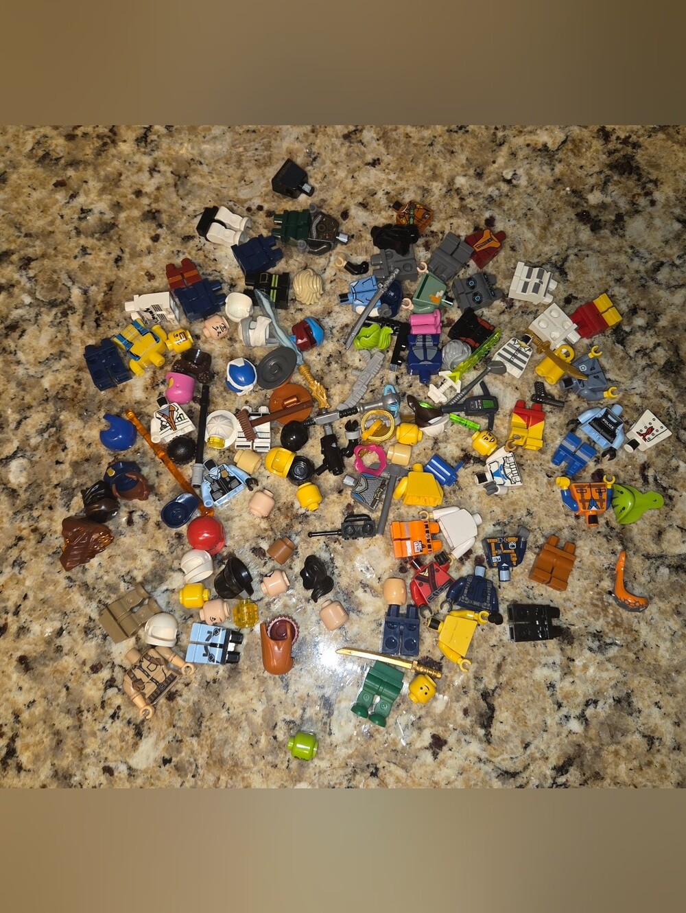 Random Assortment Of LEGO Mini Figs-heads, Bodies, Legs, Weapons, Hats Etc